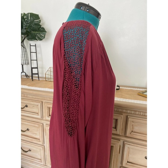 New Old Navy Shift Dress Large Burgundy Long Sleeve Lace V Neck - Picture 1 of 10